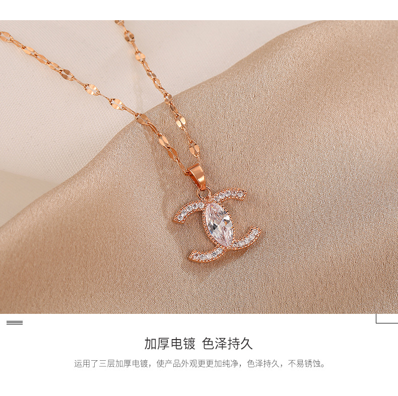  Swan Necklace Internet Celebrity Ins Socialite Style Rose Gold Titanium Steel Pendant Best-Seller on Douyin