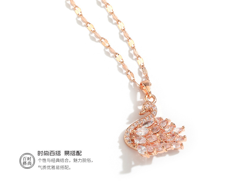  Swan Necklace Internet Celebrity Ins Socialite Style Rose Gold Titanium Steel Pendant Best-Seller on Douyin