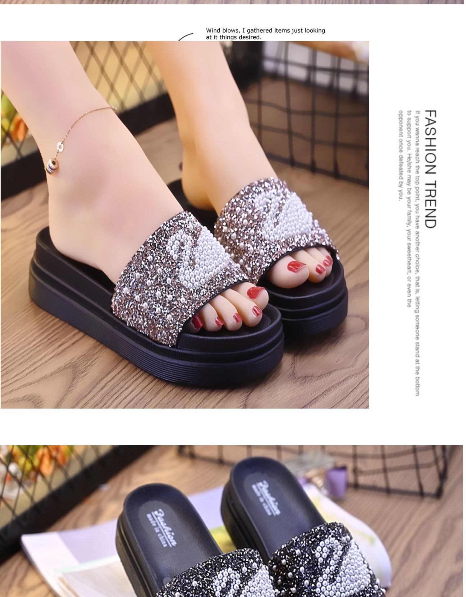 2021 New Women's Summer Fashion Outerwear Home Thick-Soled Flip-Flops Pearl Swan Sandals Beach 2021 New Women's Summer Fashion Outerwear Home Thick-Soled Flip-Flops Pearl Swan Sandals Beach
