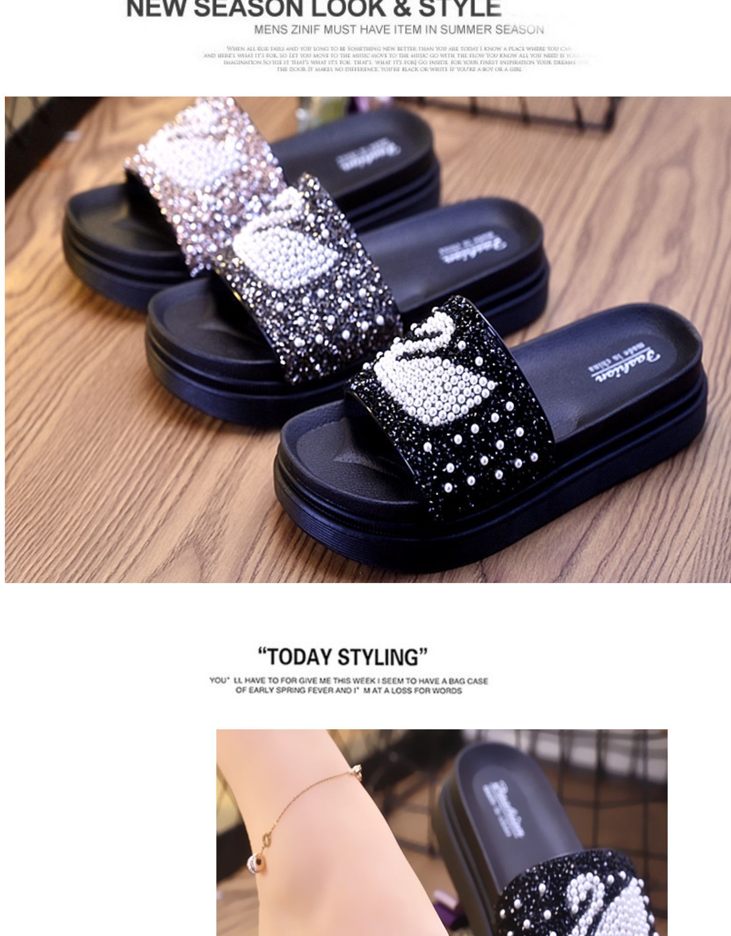 2021 New Women's Summer Fashion Outerwear Home Thick-Soled Flip-Flops Pearl Swan Sandals Beach 2021 New Women's Summer Fashion Outerwear Home Thick-Soled Flip-Flops Pearl Swan Sandals Beach