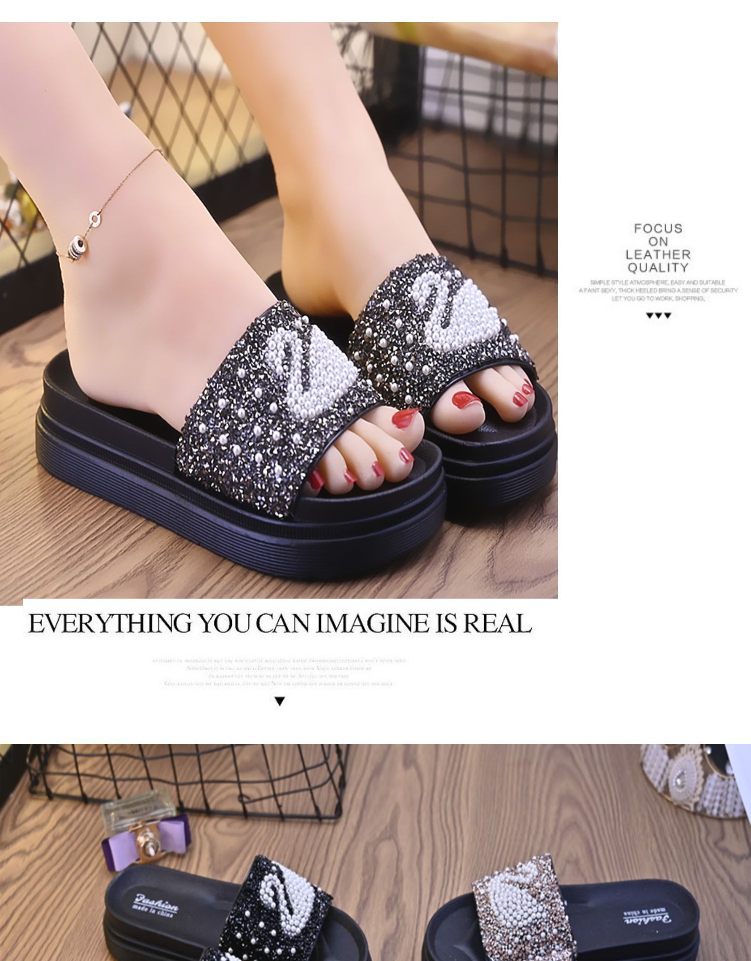 2021 New Women's Summer Fashion Outerwear Home Thick-Soled Flip-Flops Pearl Swan Sandals Beach 2021 New Women's Summer Fashion Outerwear Home Thick-Soled Flip-Flops Pearl Swan Sandals Beach