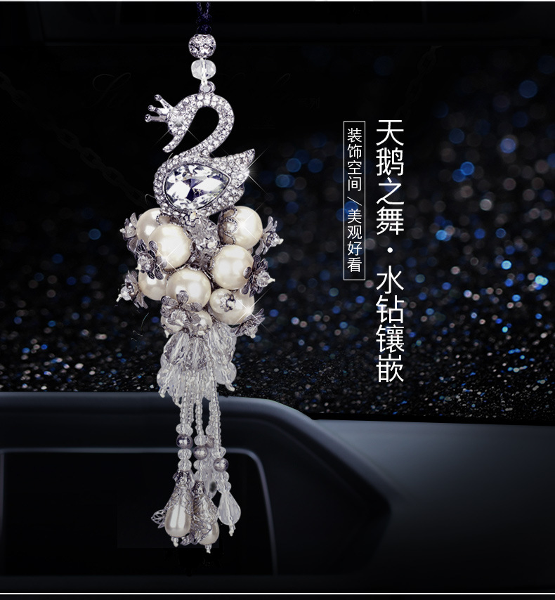 Hanging Ornament Crystal DoubleSided Swan Pendant HighGrade Rhinestone Swan Pearl Pendant Handmade Jewelry Manufacturer