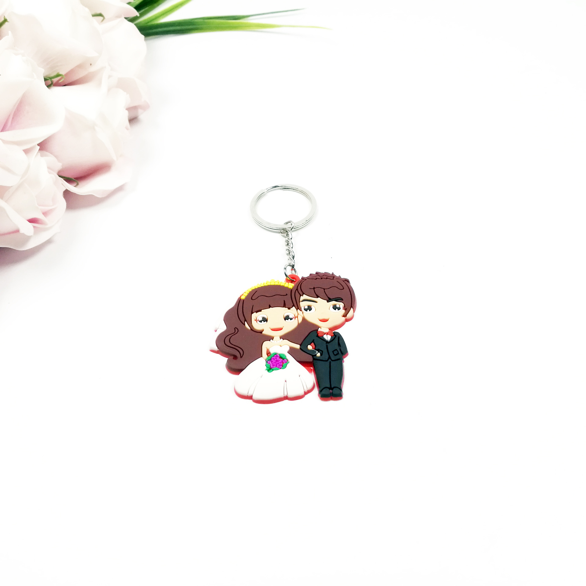 Exclusive for Cross-Border Korean PVC Flexible Glue Keychain Epoxy Cartoon Three-Dimensional Wedding Series Key Pendants Customization