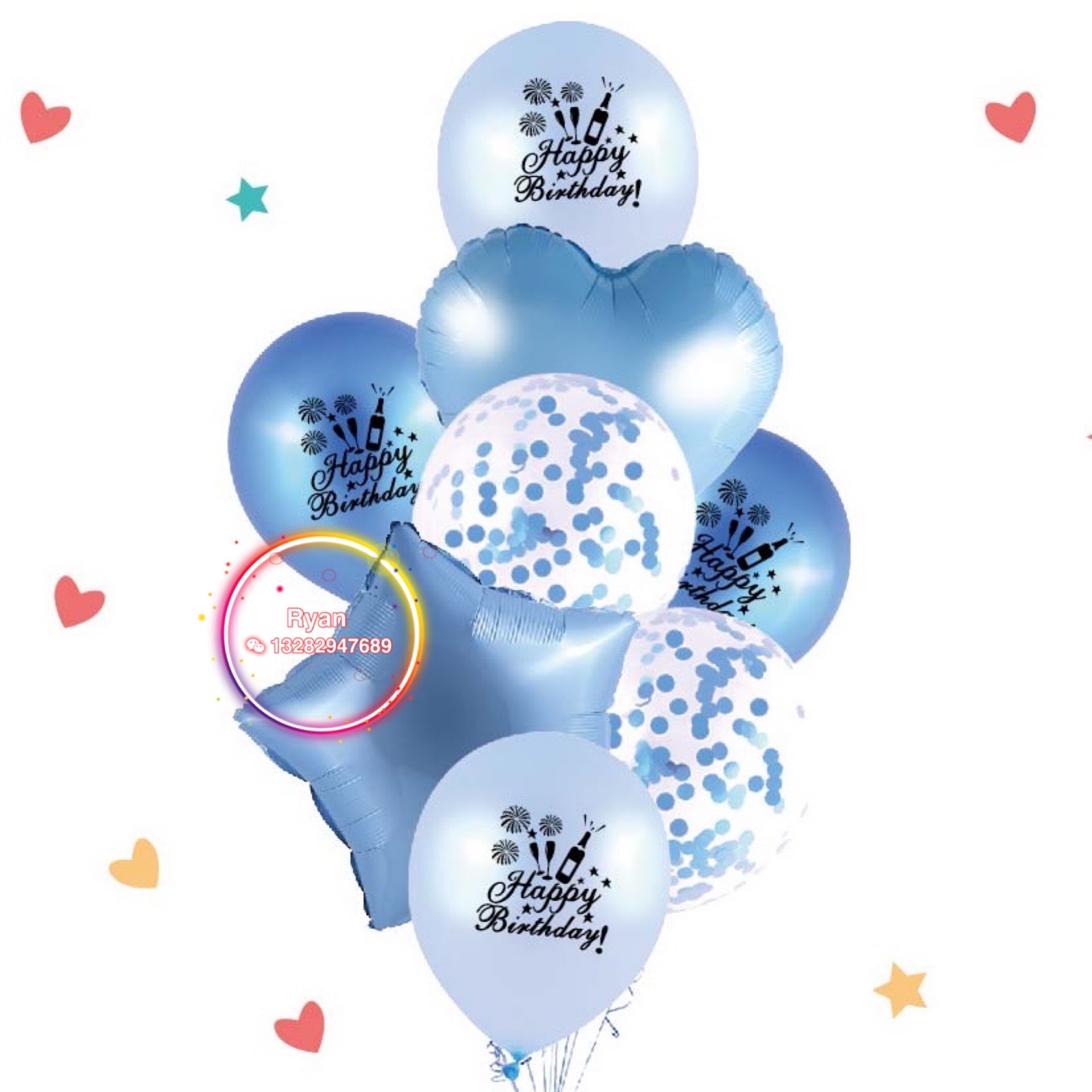 Cross-Border Hot Selling Factory Direct Sales 8PCs Birthday Theme Metallic Confetti Latex/Aluminum Foil Balloon Set