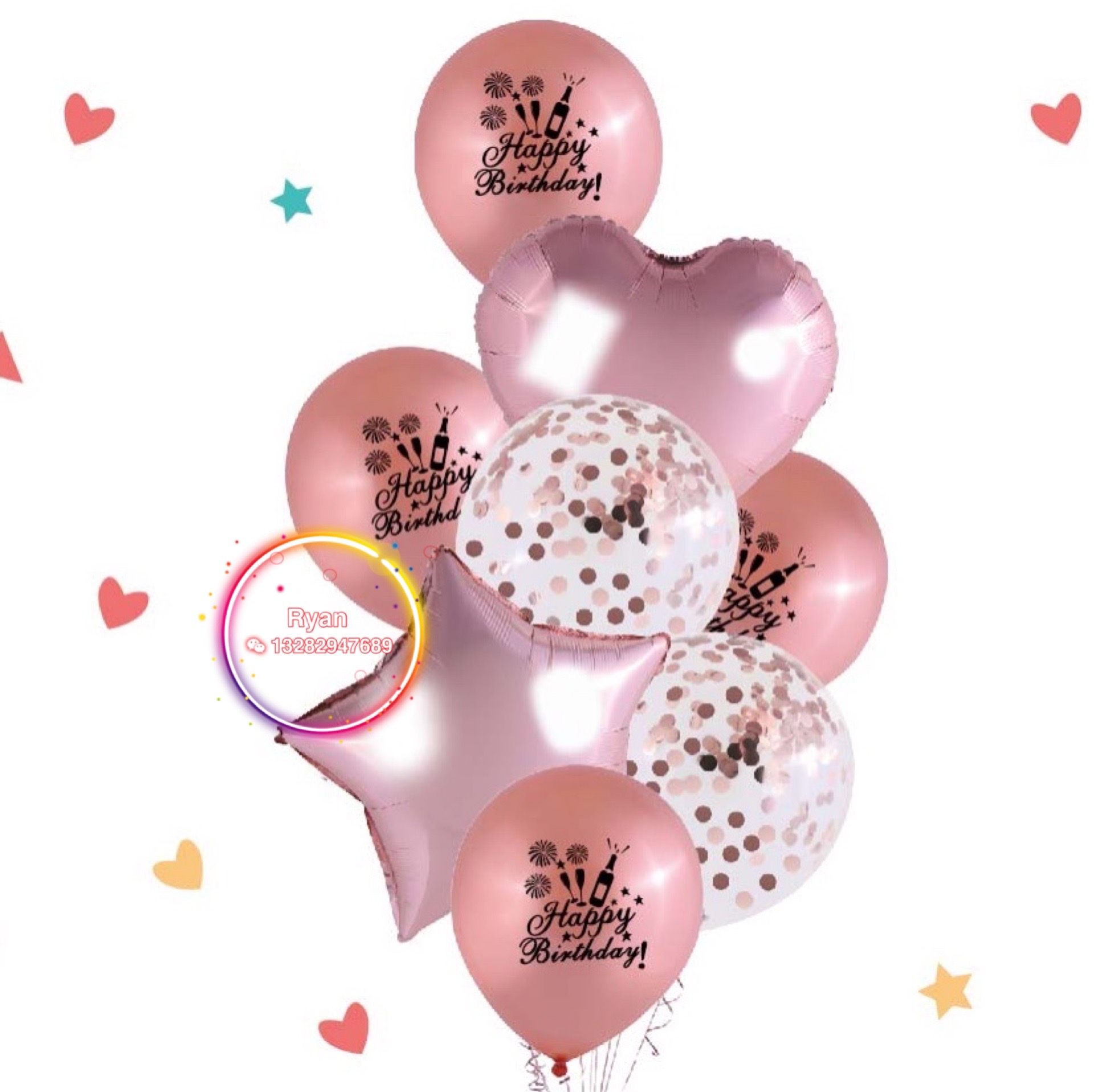 Cross-Border Hot Selling Factory Direct Sales 8PCs Birthday Theme Metallic Confetti Latex/Aluminum Foil Balloon Set