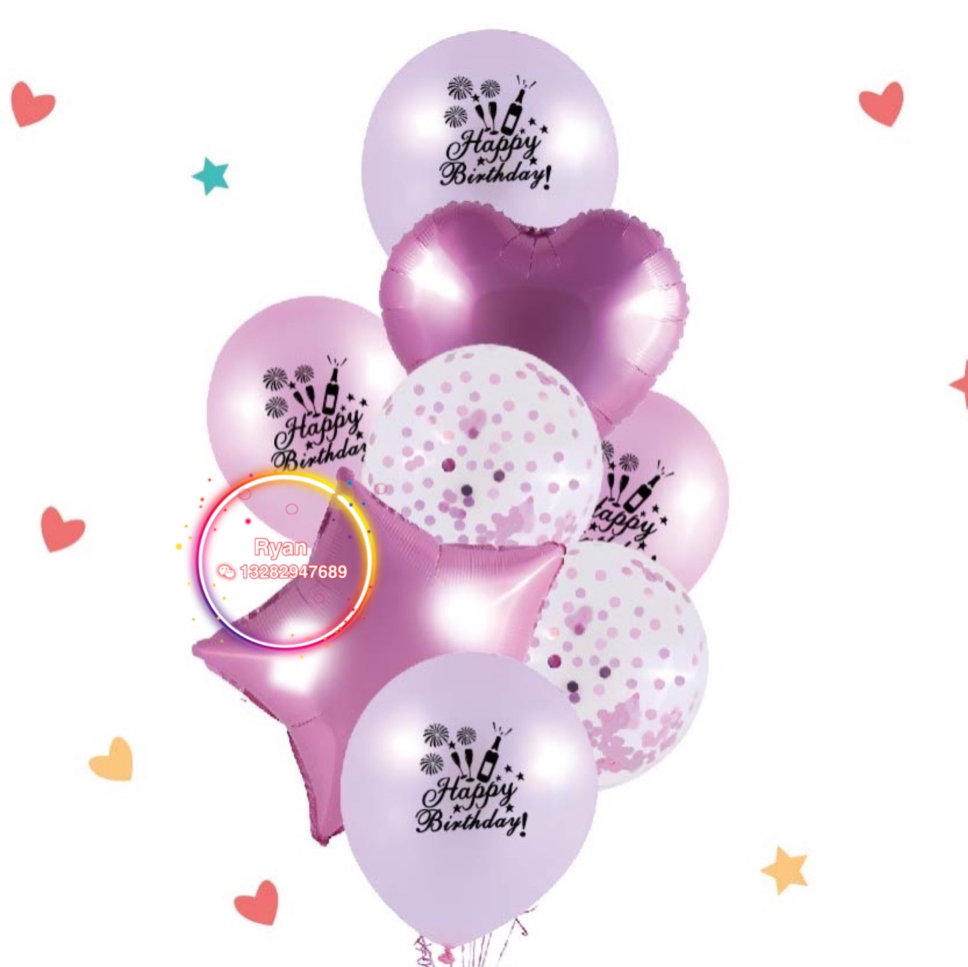 Cross-Border Hot Selling Factory Direct Sales 8PCs Birthday Theme Metallic Confetti Latex/Aluminum Foil Balloon Set