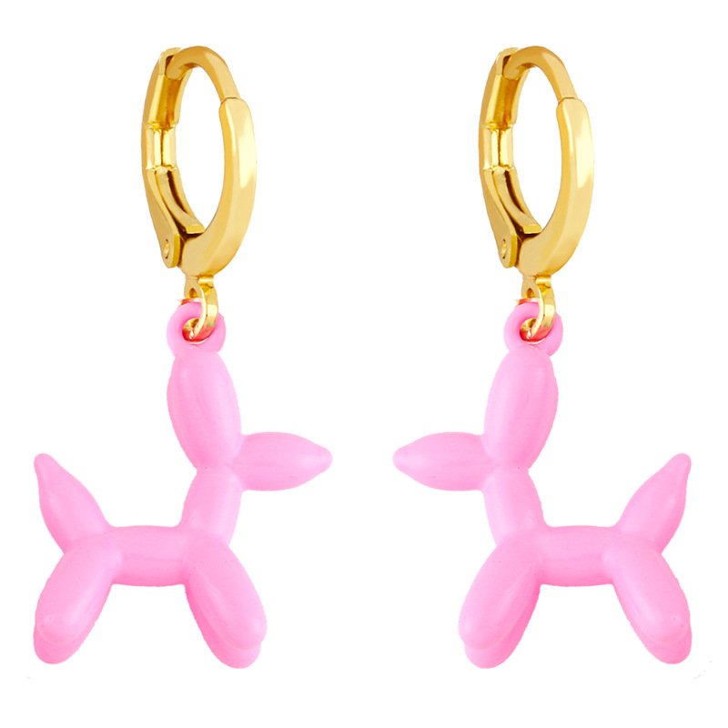 European and American Retro Geometric Color Earrings Girly Style Sweet Pink Balloon Dog Earrings Ins Internet Influencer Earrings Erx53