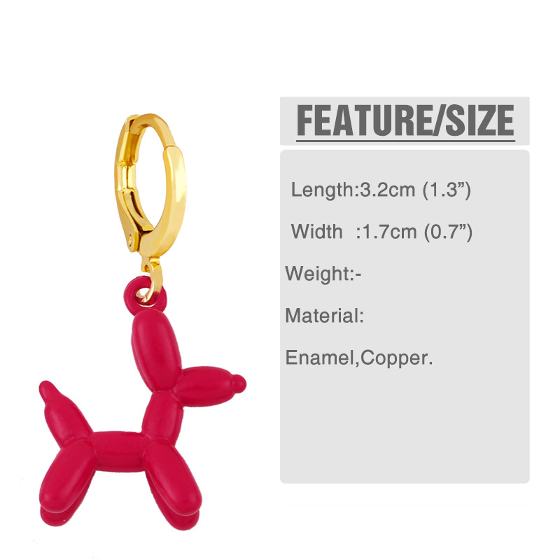 European and American Retro Geometric Color Earrings Girly Style Sweet Pink Balloon Dog Earrings Ins Internet Influencer Earrings Erx53