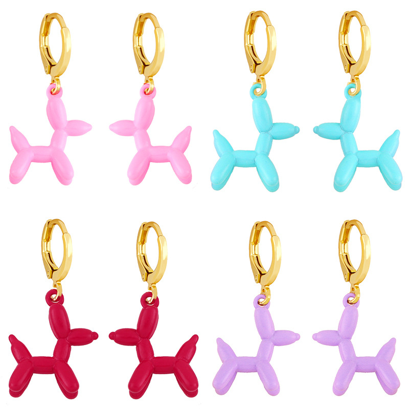 European and American Retro Geometric Color Earrings Girly Style Sweet Pink Balloon Dog Earrings Ins Internet Influencer Earrings Erx53