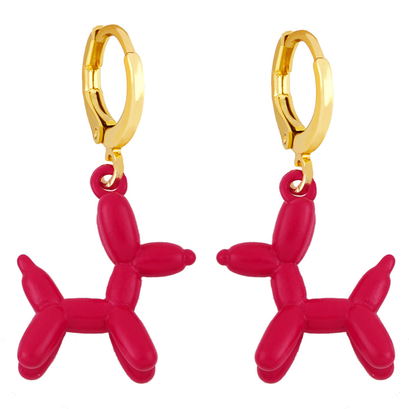 European and American Retro Geometric Color Earrings Girly Style Sweet Pink Balloon Dog Earrings Ins Internet Influencer Earrings Erx53