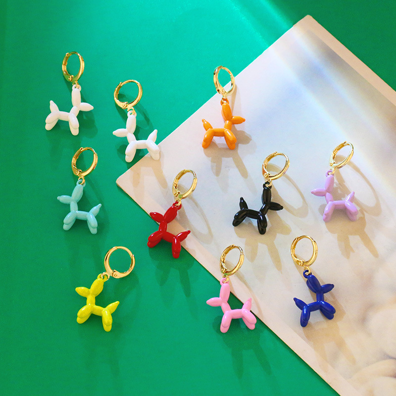 European and American Retro Geometric Color Earrings Girly Style Sweet Pink Balloon Dog Earrings Ins Internet Influencer Earrings Erx53