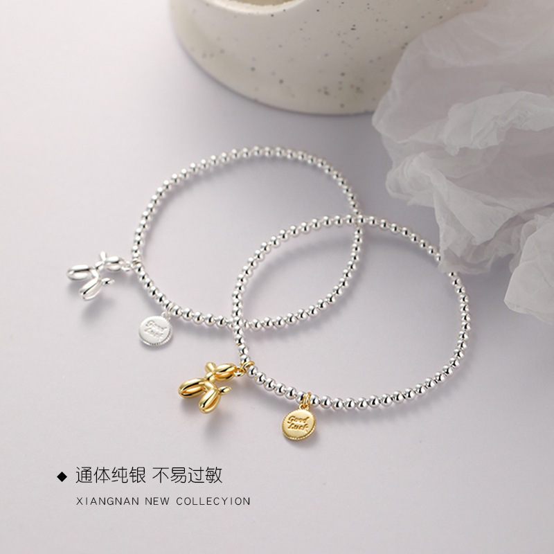 Korean Style S925 Silver round Beads Bracelet Female Retro Fashion and Personalized Balloon Dog round Brand Letter Bracelet Hip Hop Jewelry Fashion