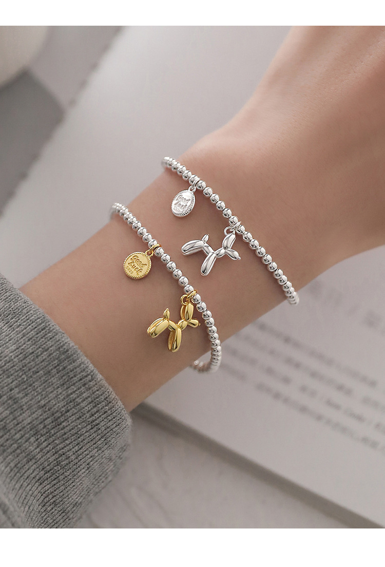 Korean Style S925 Silver round Beads Bracelet Female Retro Fashion and Personalized Balloon Dog round Brand Letter Bracelet Hip Hop Jewelry Fashion Korean Style S925 Silver round Beads Bracelet Female Retro Fashion and Personalized Balloon Dog round Brand Letter Bracelet Hip Hop Jewelry Fashion