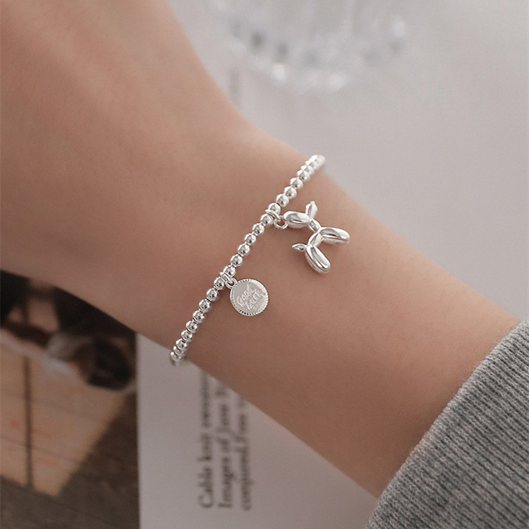 Korean Style S925 Silver round Beads Bracelet Female Retro Fashion and Personalized Balloon Dog round Brand Letter Bracelet Hip Hop Jewelry Fashion