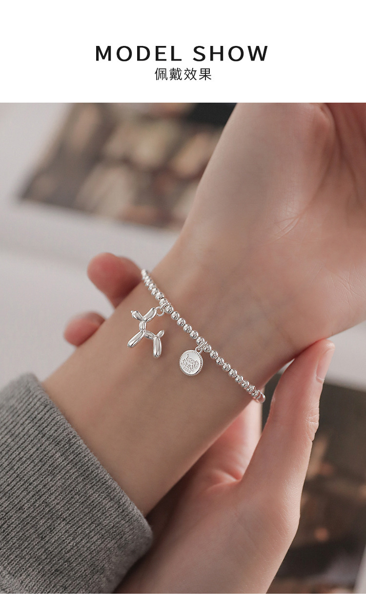 Korean Style S925 Silver round Beads Bracelet Female Retro Fashion and Personalized Balloon Dog round Brand Letter Bracelet Hip Hop Jewelry Fashion Korean Style S925 Silver round Beads Bracelet Female Retro Fashion and Personalized Balloon Dog round Brand Letter Bracelet Hip Hop Jewelry Fashion