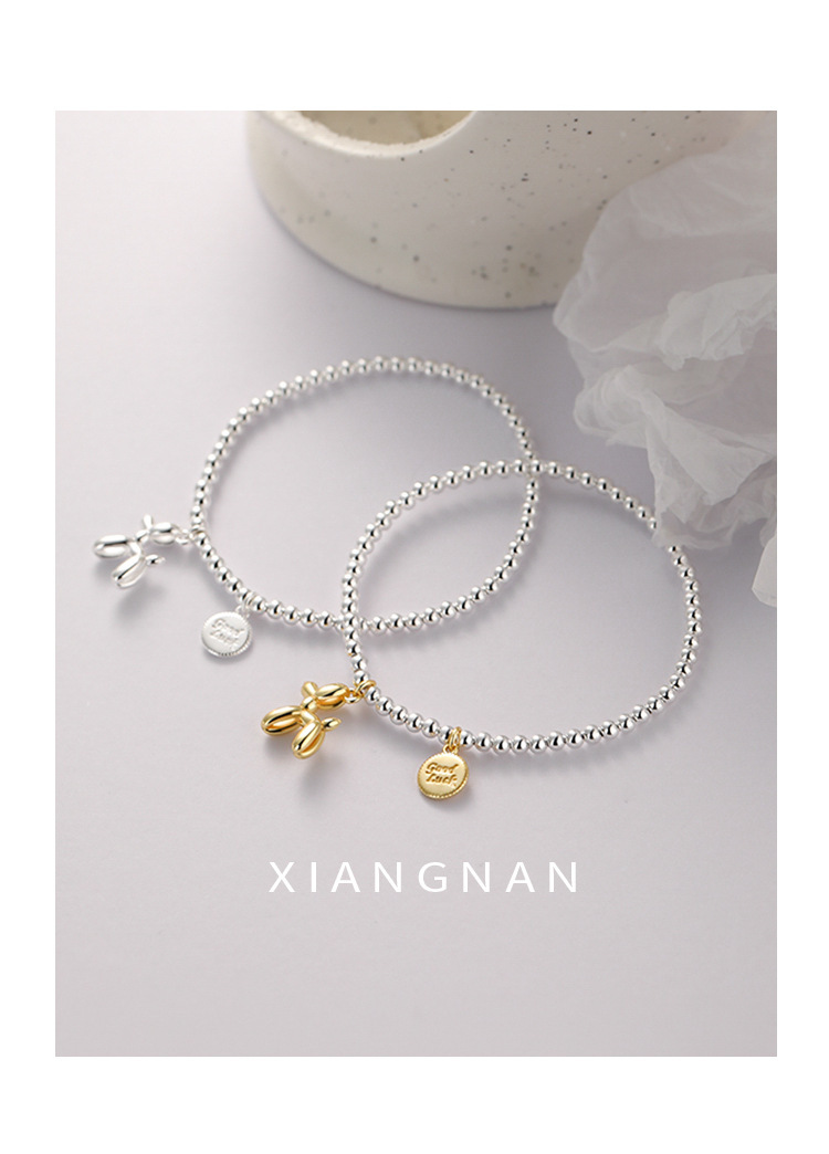 Korean Style S925 Silver round Beads Bracelet Female Retro Fashion and Personalized Balloon Dog round Brand Letter Bracelet Hip Hop Jewelry Fashion Korean Style S925 Silver round Beads Bracelet Female Retro Fashion and Personalized Balloon Dog round Brand Letter Bracelet Hip Hop Jewelry Fashion