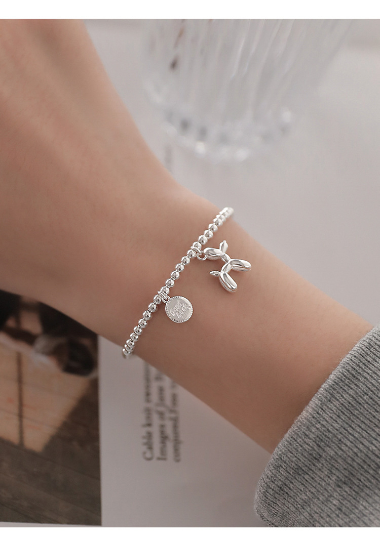Korean Style S925 Silver round Beads Bracelet Female Retro Fashion and Personalized Balloon Dog round Brand Letter Bracelet Hip Hop Jewelry Fashion Korean Style S925 Silver round Beads Bracelet Female Retro Fashion and Personalized Balloon Dog round Brand Letter Bracelet Hip Hop Jewelry Fashion