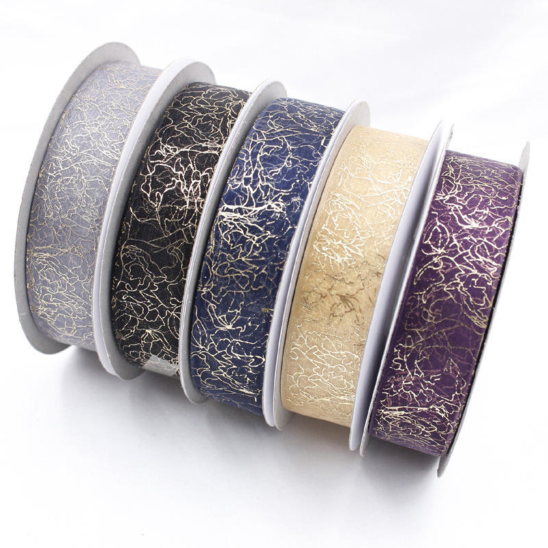 New Korean Style 2. 5cm Gilding Crack Organza Tape Chiffon Packaging Balloon Shoelace Printing Ribbon