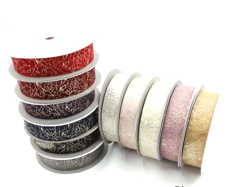 New Korean Style 2. 5cm Gilding Crack Organza Tape Chiffon Packaging Balloon Shoelace Printing Ribbon New Korean Style 2. 5cm Gilding Crack Organza Tape Chiffon Packaging Balloon Shoelace Printing Ribbon