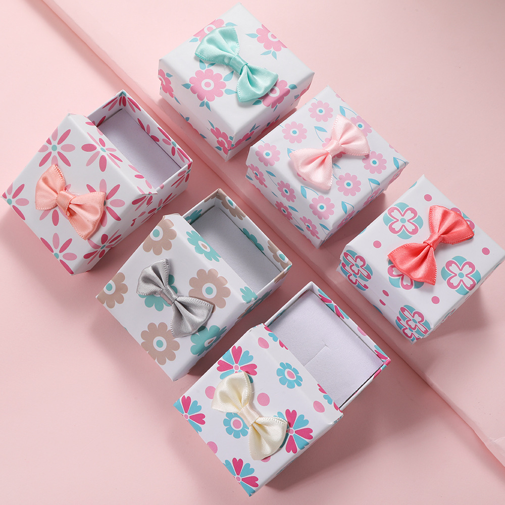 Paper Box Jewelry Box Advanced Storage Box Color Gift Box Bow Box Ear Stud and Ring Box