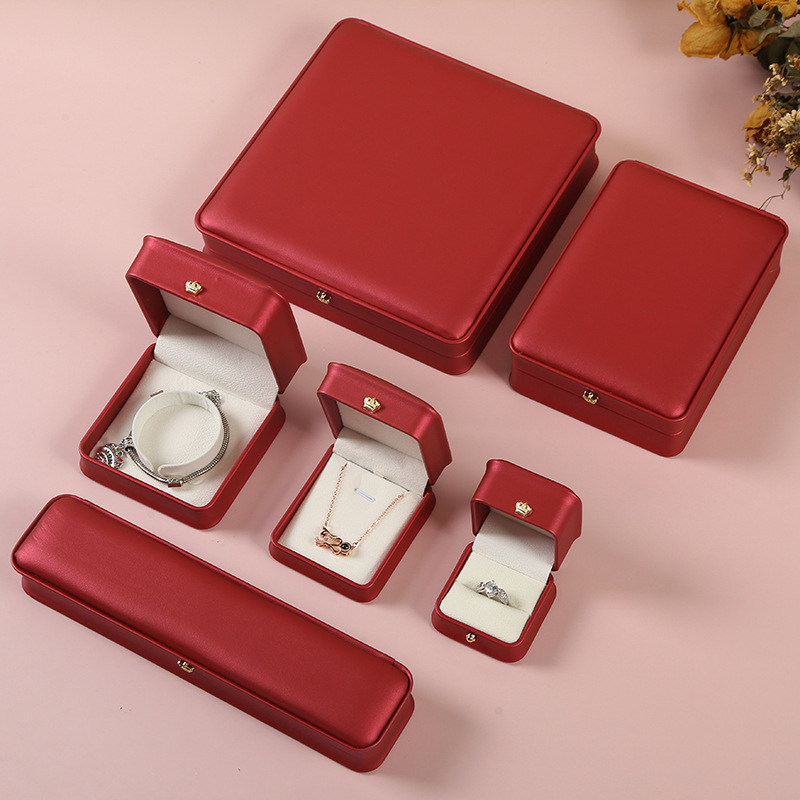 Spot Supply Convex Edge with Crown Diamond Wine Red Ring Box Pendant Box Bracelet Box Necklace Ear Stud Pearl Box Spot Supply Convex Edge with Crown Diamond Wine Red Ring Box Pendant Box Bracelet Box Necklace Ear Stud Pearl Box