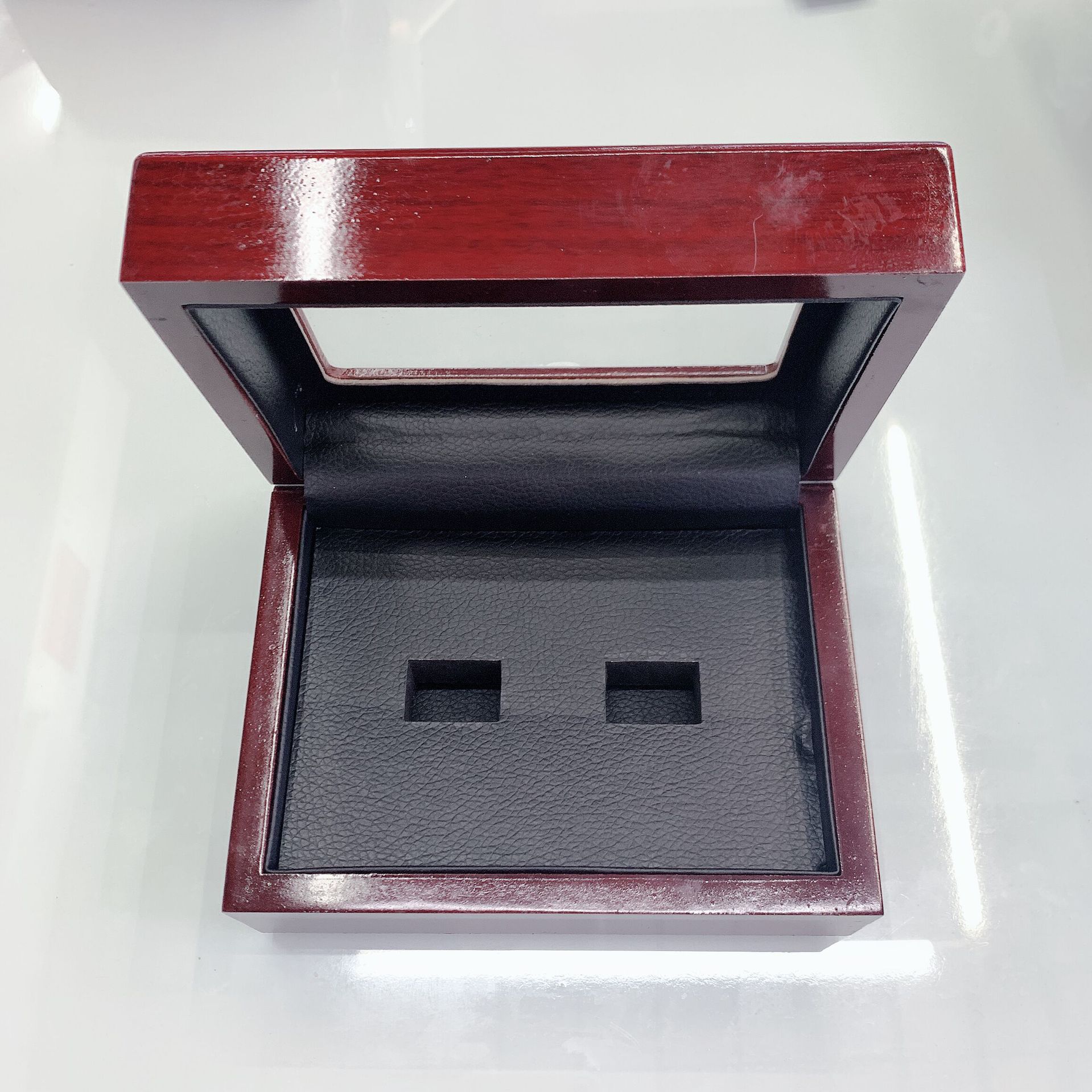 Factory Direct Sales Spot Supply Spray Paint Window Wooden Box Hot Sale Ring Box Porous Wooden Box Jewelry Packaging Jewelry Box