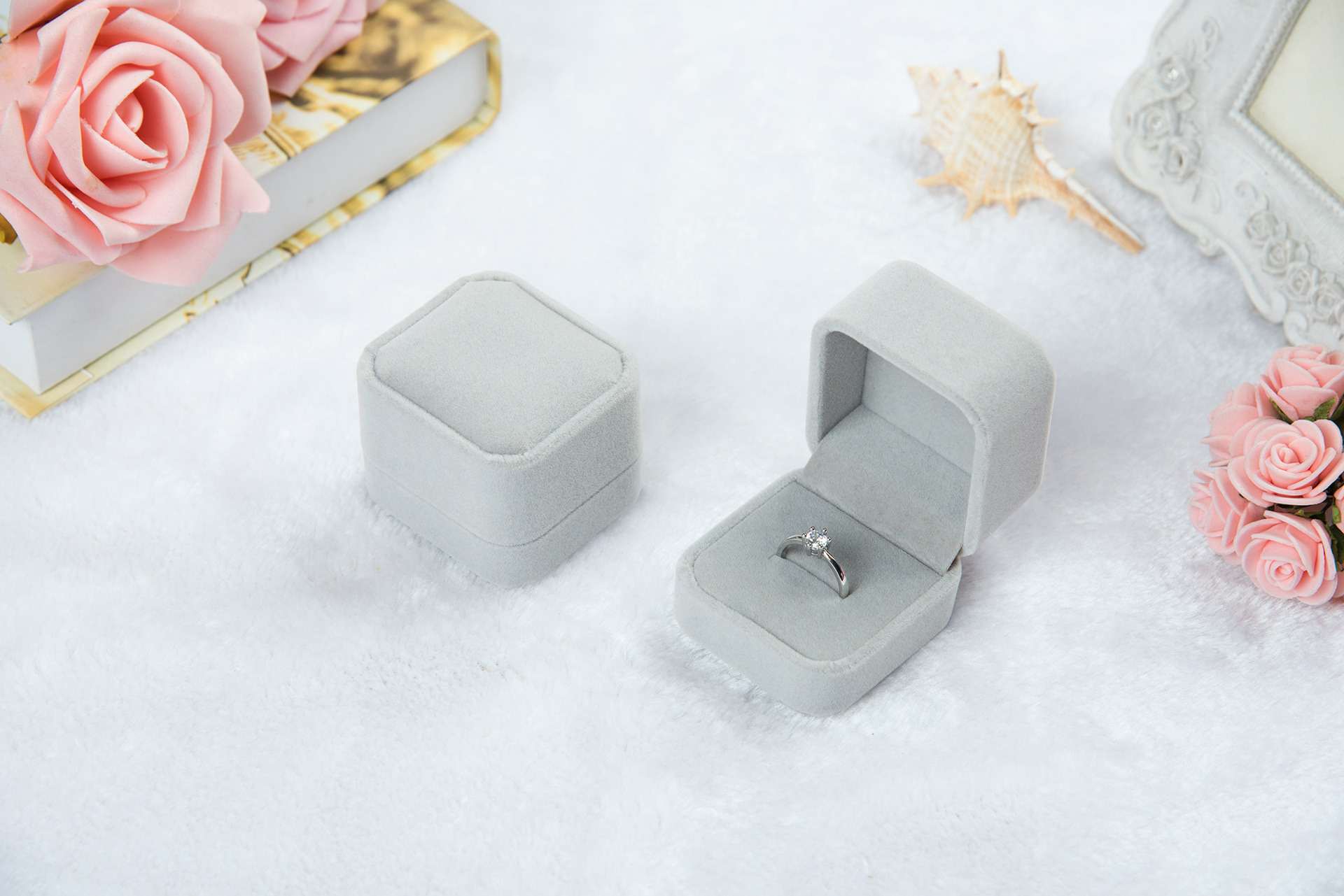 Flannel Ring Box Jewelry Box Badge Box Pink Gray Jewelry Box Jewelry Ring Box Wholesale