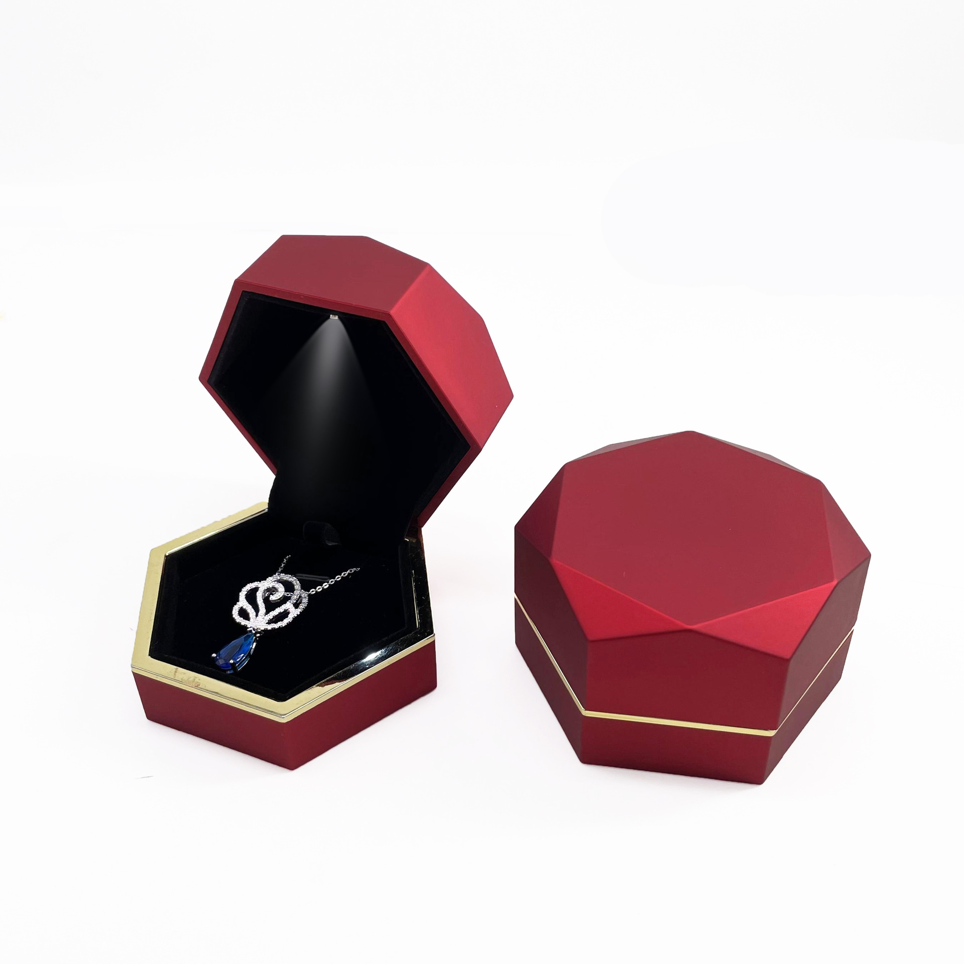 Spot Processing Jewelry Box Ring Box Pendant Box Bracelet Box Necklace Box Lamp Box Polygon with LED Light Cheap