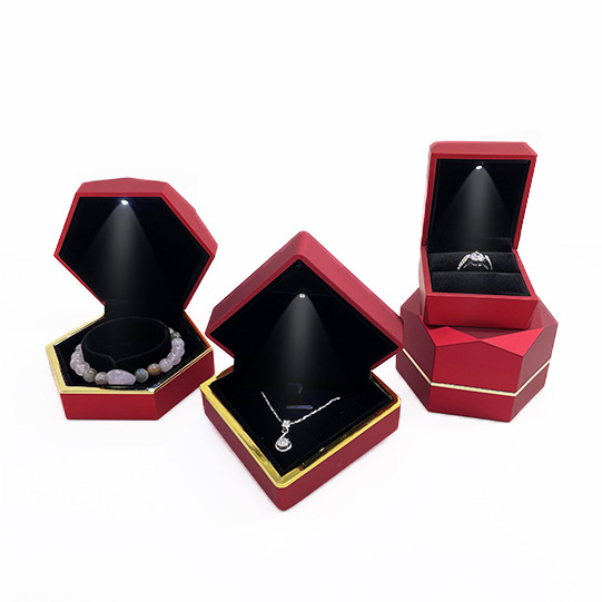 Spot Processing Jewelry Box Ring Box Pendant Box Bracelet Box Necklace Box Lamp Box Polygon with LED Light Cheap