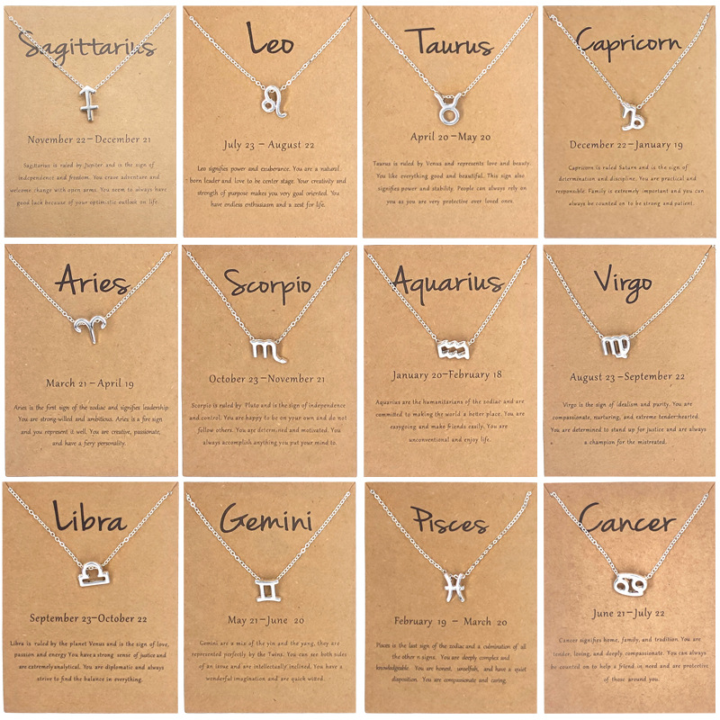 European and American Wish Amazon Hot 12 Twelve Constellations Necklace Ins Spot Constellation Pendant Card Choker