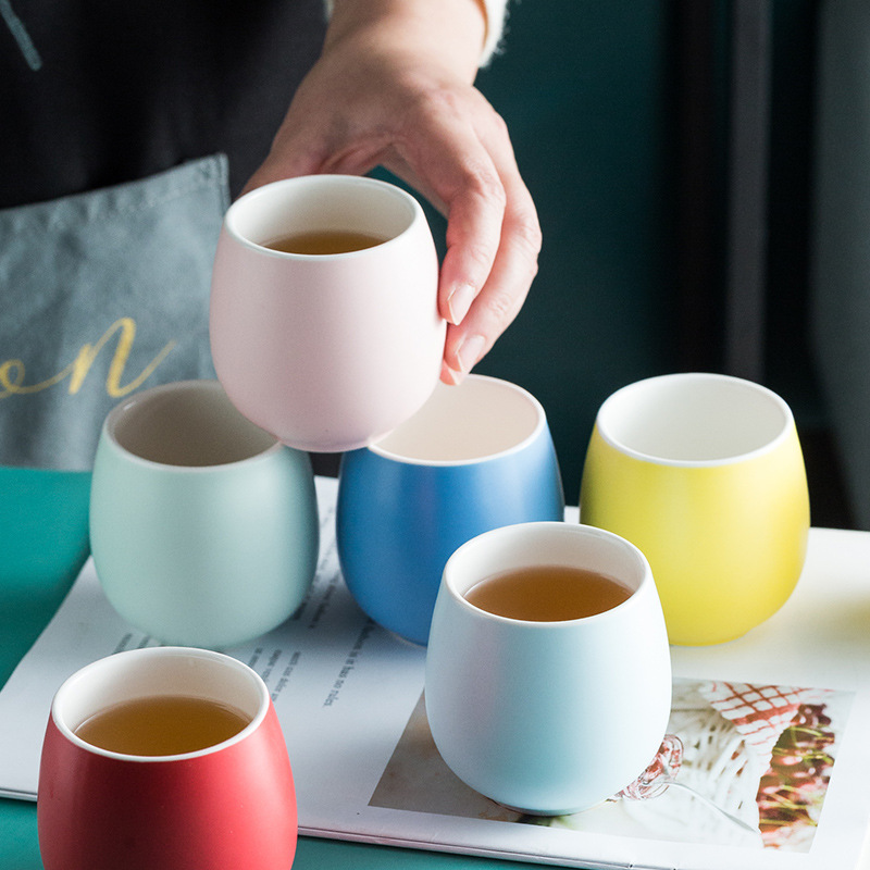 Ins Wind Coloured Glaze Ceramic Drum Cup Household Coffee Milk Cup Hotel Restaurant Small Cup One Product Dropshipping