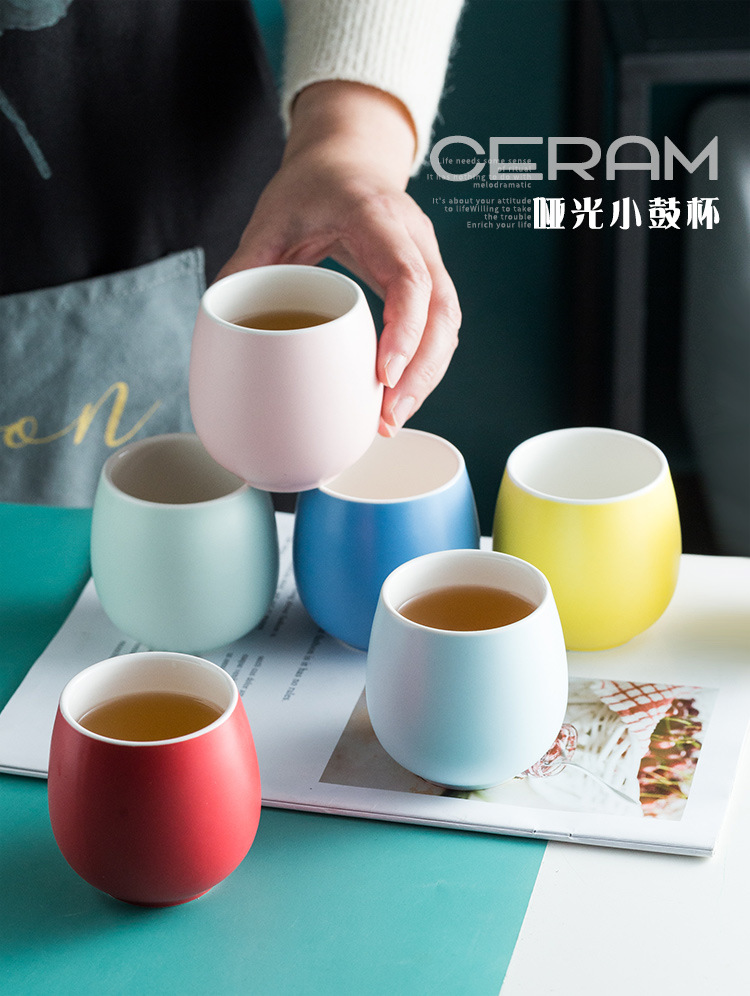 Ins Wind Coloured Glaze Ceramic Drum Cup Household Coffee Milk Cup Hotel Restaurant Small Cup One Product Dropshipping