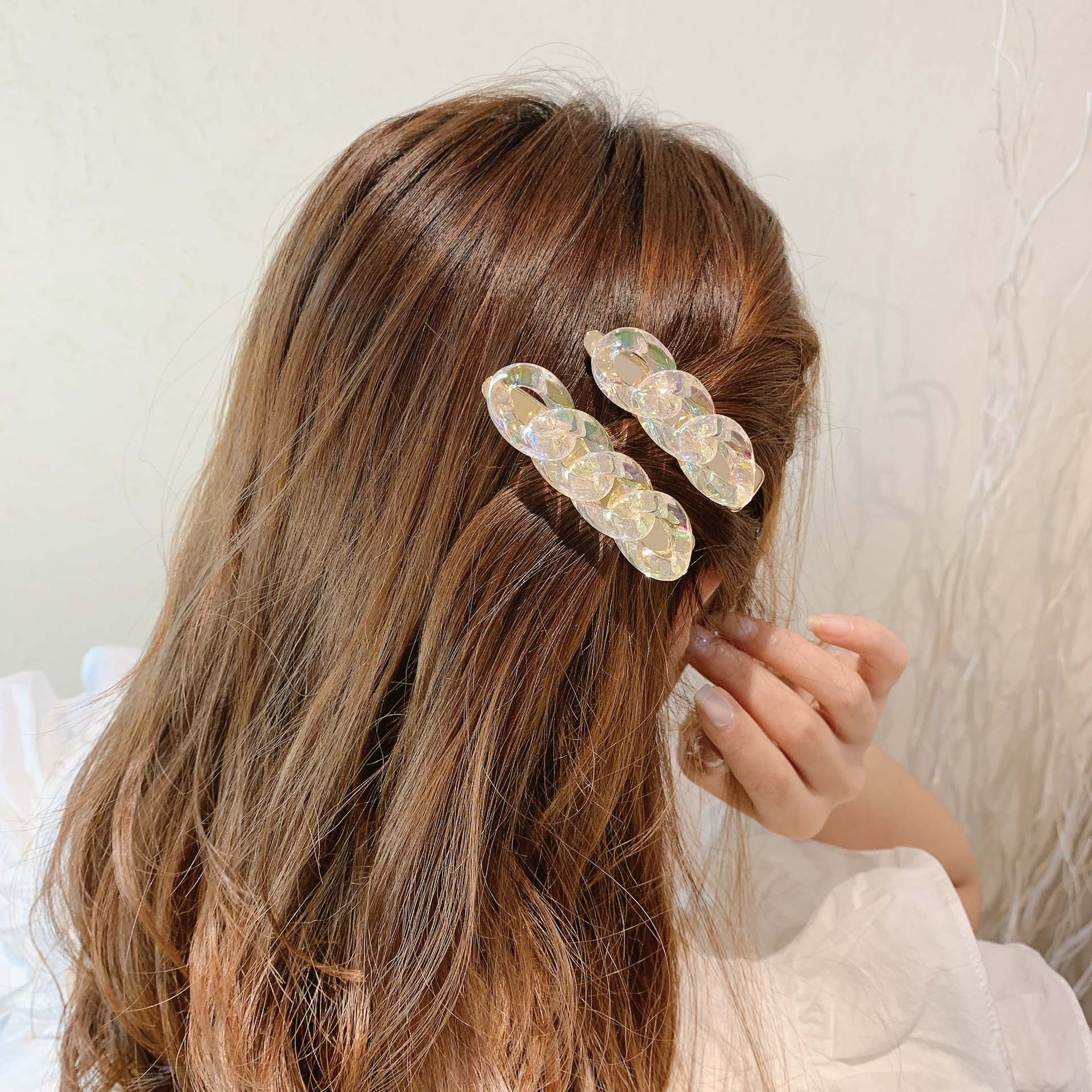 Korea East Gate Coloured glaze Chain hair Clip Word Clip Edge Clip Girl Duck Mouth Clip temperament Hair clip