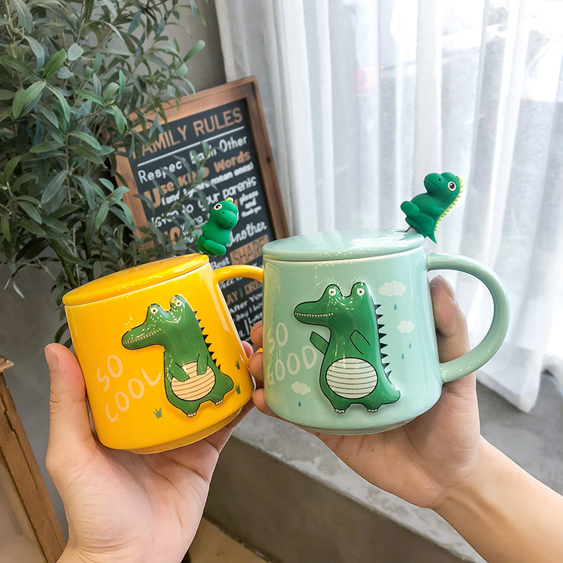 Three-dimensional Relief Dinosaur Monster Ceramic Cup Cute Cartoon Coloured Glaze Mug Office Tea Coffee Cup