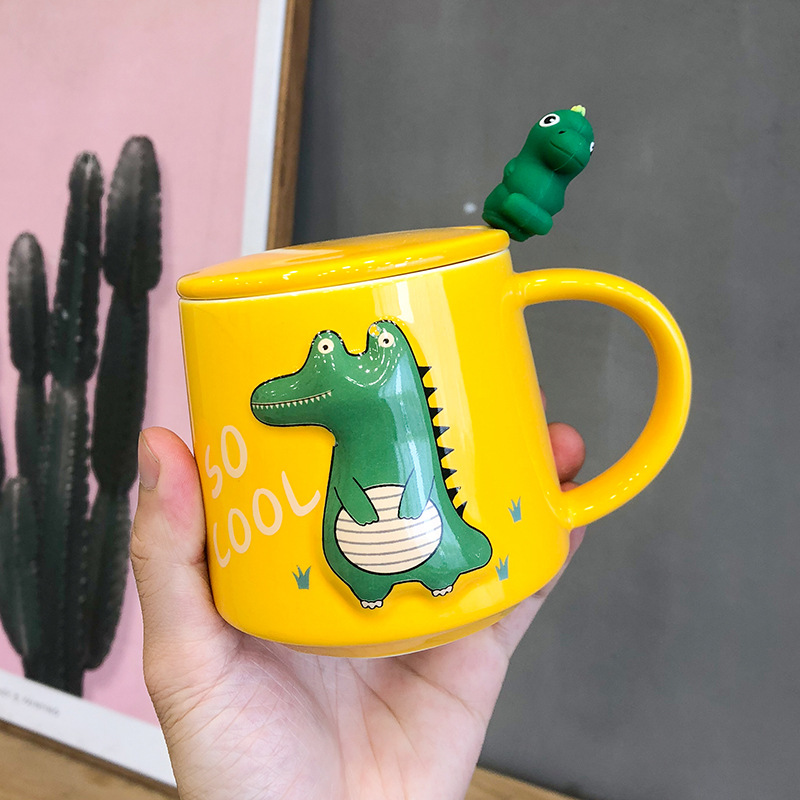Three-dimensional Relief Dinosaur Monster Ceramic Cup Cute Cartoon Coloured Glaze Mug Office Tea Coffee Cup