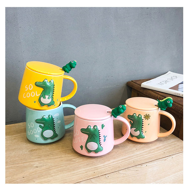 Three-dimensional Relief Dinosaur Monster Ceramic Cup Cute Cartoon Coloured Glaze Mug Office Tea Coffee Cup