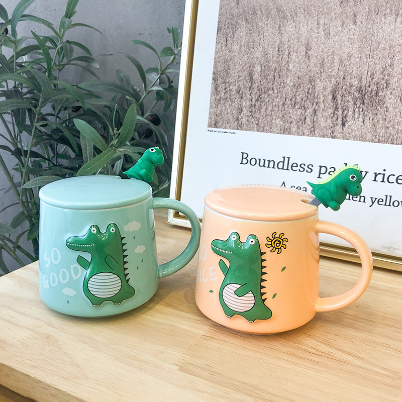 Three-dimensional Relief Dinosaur Monster Ceramic Cup Cute Cartoon Coloured Glaze Mug Office Tea Coffee Cup