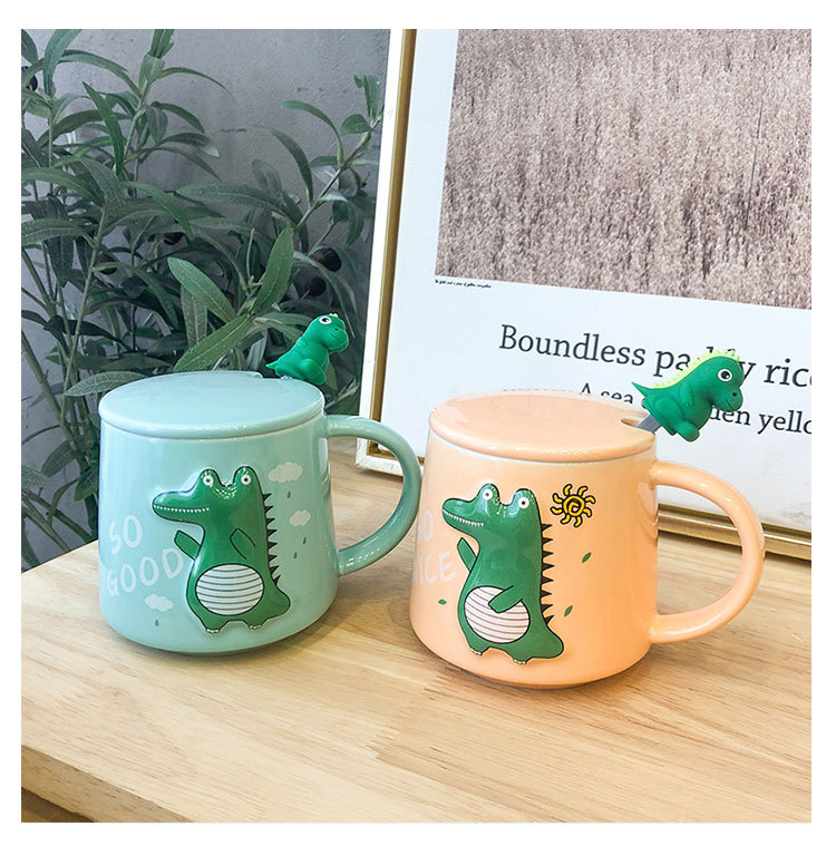 Three-dimensional Relief Dinosaur Monster Ceramic Cup Cute Cartoon Coloured Glaze Mug Office Tea Coffee Cup