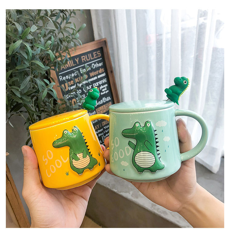 Three-dimensional Relief Dinosaur Monster Ceramic Cup Cute Cartoon Coloured Glaze Mug Office Tea Coffee Cup