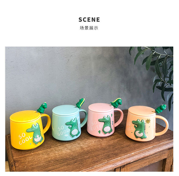 Three-dimensional Relief Dinosaur Monster Ceramic Cup Cute Cartoon Coloured Glaze Mug Office Tea Coffee Cup