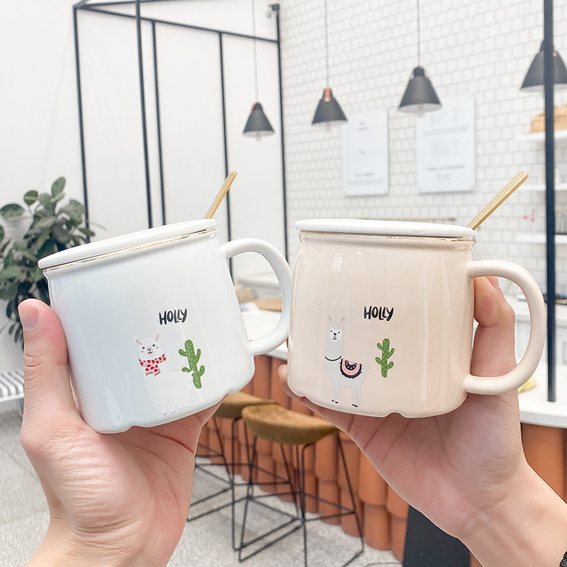 Korean-Style Cartoon Alpaca Coloured Glaze Ceramic Cup Cute Simple Net Red Student Cup Business Office Coffee Mug
