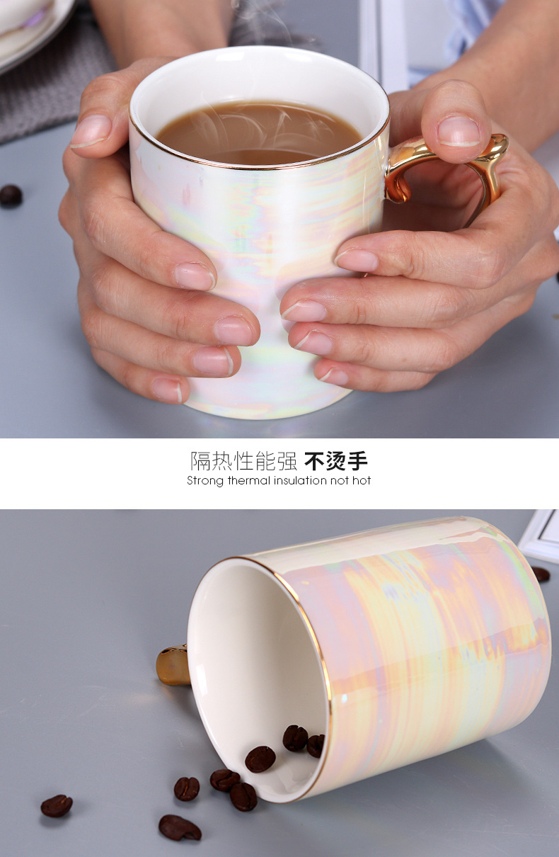 New Pearl Glaze Ceramic Mug Rainbow Coloured Glaze Gold Handle Nordic Style Ins Gift Ceramic Cup Hand Gift New Pearl Glaze Ceramic Mug Rainbow Coloured Glaze Gold Handle Nordic Style Ins Gift Ceramic Cup Hand Gift