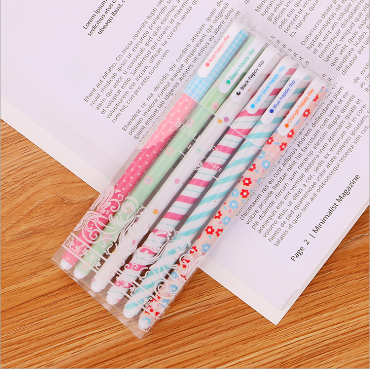 Korean Stationery Cute Cartoon Black Gel Ink Pen Creative Fresh 6 Color Gel Pen Color Pencil Factory Wholesale
