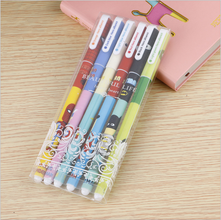 Korean Stationery Cute Cartoon Black Gel Ink Pen Creative Fresh 6 Color Gel Pen Color Pencil Factory Wholesale