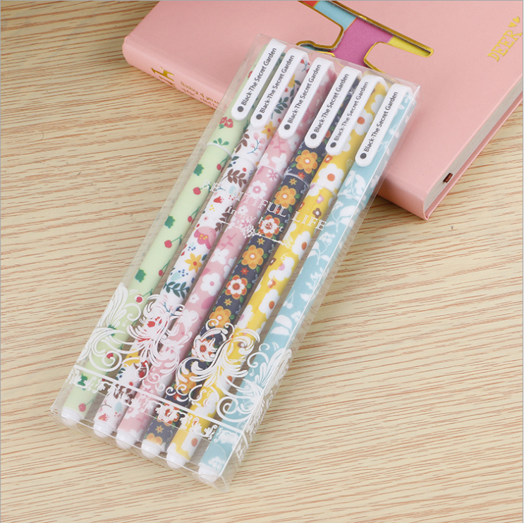 Korean Stationery Cute Cartoon Black Gel Ink Pen Creative Fresh 6 Color Gel Pen Color Pencil Factory Wholesale