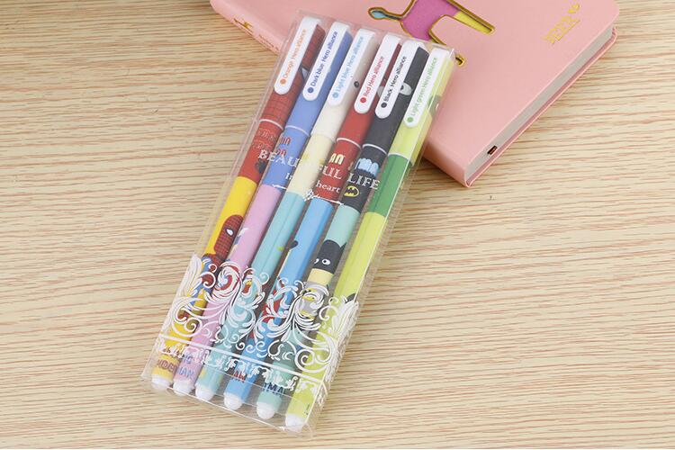 Korean Stationery Cute Cartoon Black Gel Ink Pen Creative Fresh 6 Color Gel Pen Color Pencil Factory Wholesale