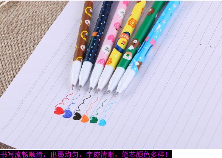 Korean Stationery Cute Cartoon Black Gel Ink Pen Creative Fresh 6 Color Gel Pen Color Pencil Factory Wholesale