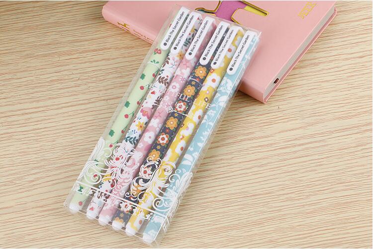 Korean Stationery Cute Cartoon Black Gel Ink Pen Creative Fresh 6 Color Gel Pen Color Pencil Factory Wholesale