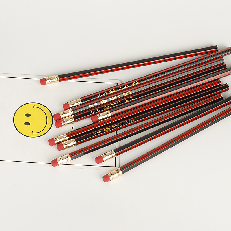 Boutique Red and Black Strip Student Pencil Environmental Protection Non-Lead-Poisonous HB Pencil Authentic Student Pencil Stationery Shop
