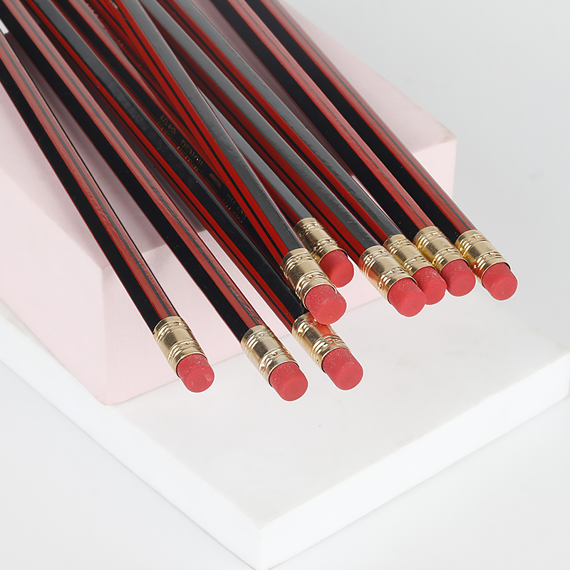 Boutique Red and Black Strip Student Pencil Environmental Protection Non-Lead-Poisonous HB Pencil Authentic Student Pencil Stationery Shop
